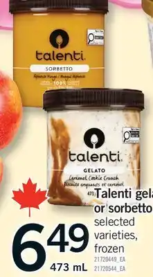 Fortinos TALENTI GELATO OR SORBETTO offer