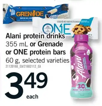 Fortinos ALANI PROTEIN DRINKS, 355 ML OR GRENADE OR ONE PROTEIN BARS, 60 G offer