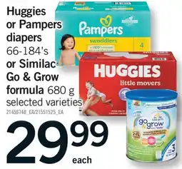 Fortinos HUGGIES OR PAMPERS DIAPERS, 66-184'S OR SIMILAC GO & GROW FORMULA offer