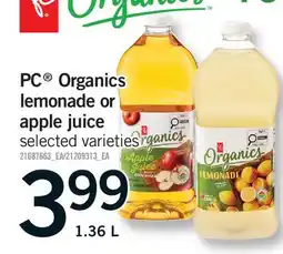 Fortinos PC ORGANICS LEMONADE OR APPLE JUICE offer