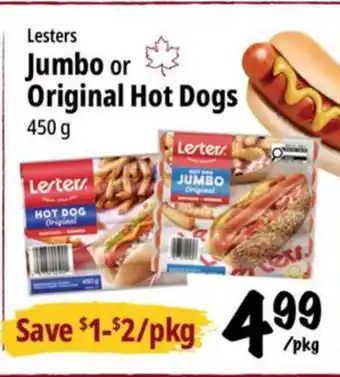 Farm Boy Lesters Jumbo or Original Hot Dogs offer