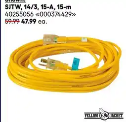 RONA Yellow Jacket extension cords, SJTW, 14/3, 15-A, 15-m offer