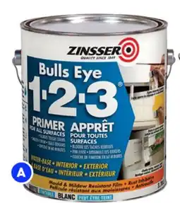 RONA All sizes of ZINSSER primer Bulls Eye1-2-3, 3.78-L offer