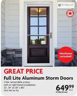 Home Hardware Full Lite Aluminum Storm Doors offer