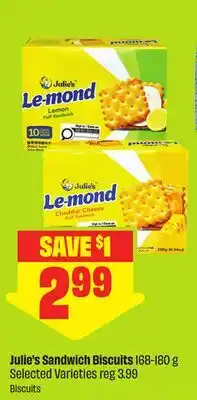 FreshCo Julie's Sandwich Biscuits 169-180 g Selected Varieties offer
