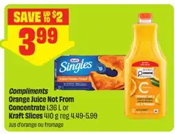 FreshCo Compliments Orange Juice Not From Concentrate 1.36 L or Kraft Slices 410 g offer