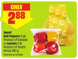 FreshCo Sweet Bell Peppers 4 pk Product of Canada or Lemons 2 lb Product of South Africa 907 g offer