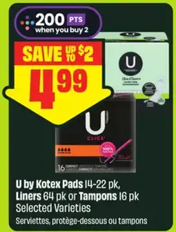FreshCo U by Kotex Pads 14-22 pk, Liners 64 pk or Tampons 16 pk Selected Varieties - Scene+ offer offer