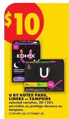 No Frills U BY KOTEX PADS, LINERS OR TAMPONS, 20-120'S offer
