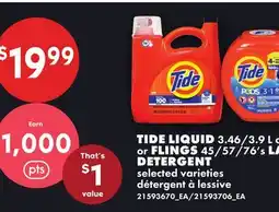 No Frills TIDE LIQUID, 3.46/3.9 L OR PODS OR FLINGS, 45/57/76'S LAUNDRY DETERGENT offer