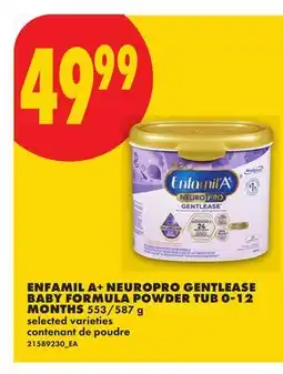No Frills ENFAMIL A+ NEUROPRO GENTLEASE BABY FORMULA POWDER TUB 0-12 MONTHS, 553/587 G offer