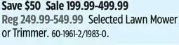 Canadian Tire Yardworks Selected Lawn Mower or Trimmer offer