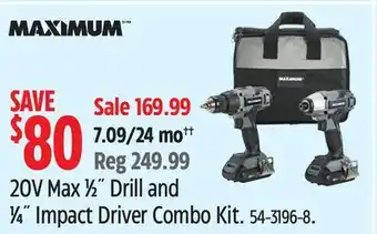 Canadian Tire MAXIMUM 20V Max ½ Drill and ¼ Impact Driver Combo Kit offer