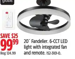 Canadian Tire globe 20˝ Fandelier. 6-CCT LED light with integrated fan and remote offer