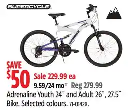 Canadian Tire Supercycle Adrenaline Youth 24 and Adult 26, 27.5 Bike offer