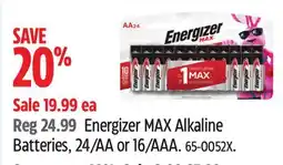 Canadian Tire Energizer MAX Alkaline Batteries offer