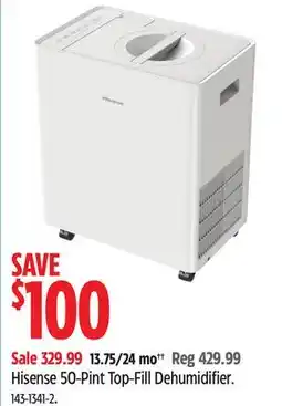 Canadian Tire Hisense 50-Pint Top-Fill Dehumidifier offer