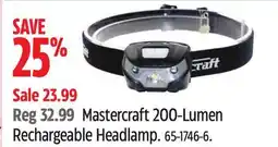 Canadian Tire Mastercraft 200-Lumen Rechargeable Headlamp offer