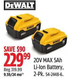 Canadian Tire DEWALT 20V MAX 5Ah Li-Ion Battery, 2-Pk offer