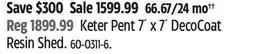 Canadian Tire Keter Pent 7' x 7' DecoCoat Resin Shed offer