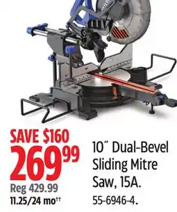 Canadian Tire Mastercraft 10˝ Dual-Bevel Sliding Mitre Saw, 15A offer