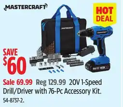 Canadian Tire Mastercraft 20V 1-Speed Drill/Driver with 76-Pc Accessory Kit offer