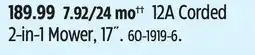 Canadian Tire Aquarius 12A Corded 2-in-1 Mower offer