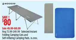 Canadian Tire WOODS Selected Instant Folding Camping Cots and Self-Inflating Camping Pads offer