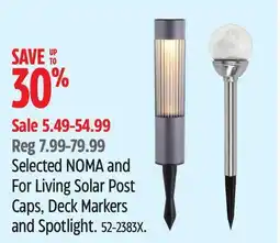 Canadian Tire Selected NOMA and For Living Solar Post Caps, Deck Markers and Spotlight offer