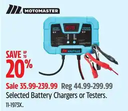 Canadian Tire Motomaster Selected Battery Chargers or Testers offer