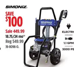 Canadian Tire Simoniz Heavy-Duty Electric Pressure Washer, 3000 PSI offer