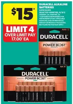 Real Canadian Superstore DURACELL ALKALINE BATTERIES, 8/16'S offer