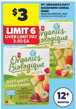 Real Canadian Superstore PC ORGANICS OATY BAKES MINI CEREAL BARS offer