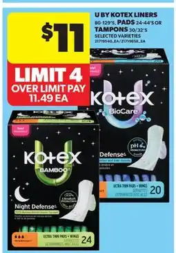 Real Canadian Superstore U BY KOTEX LINERS, 80-129'S, PADS 24-44'S OR TAMPONS, 30/32'S offer