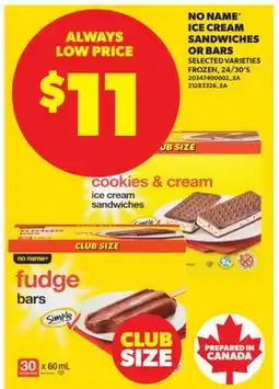 Real Canadian Superstore NO NAME ICE CREAM SANDWICHES OR BARS, 24/30'S offer