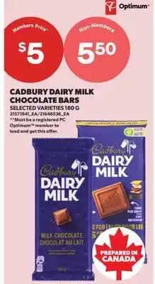 Real Canadian Superstore CADBURY DAIRY MILK CHOCOLATE BARS offer