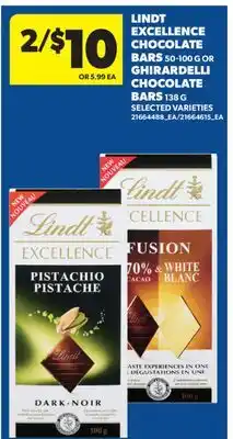 Real Canadian Superstore LINDT EXCELLENCE CHOCOLATE BARS, 50-100 G OR GHIRARDELLI CHOCOLATE BARS, 138 G offer