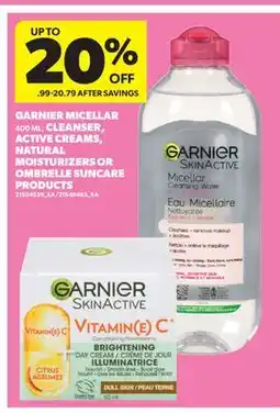 Real Canadian Superstore GARNIER MICELLAR, 400 ML, CLEANSER, ACTIVE CREAMS, NATURAL MOISTURIZERS OR OMBRELLE SUNCARE PRODUCTS offer