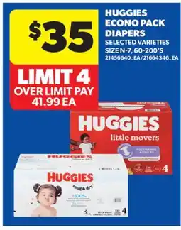 Real Canadian Superstore HUGGIES ECONO PACK DIAPERS SIZE N-7, 60-200'S offer