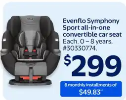 Walmart Evenflo Symphony Sport all-in-one convertible car seat offer