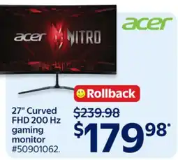 Walmart Acer 27 Curved FHD 200 Hz gaming monitor offer