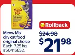 Walmart Meow Mix dry cat food original choice offer