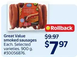 Walmart Great Value smoked sausages offer