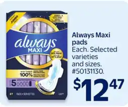 Walmart Always Maxi pads offer