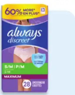 Walmart Always Discreet incontinence pads or underwear offer
