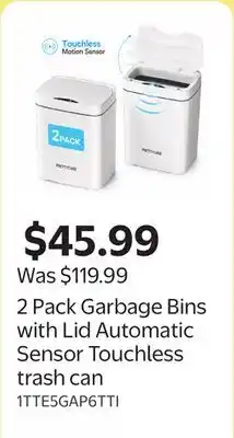 Walmart 2 Pack Garbage Bins with Lid Automatic Sensor Touchless trash can offer