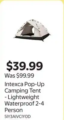 Walmart Intexca Pop-Up Camping Tent - Lightweight Waterproof 2-4 Person offer