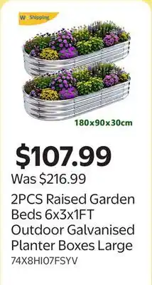 Walmart 2PCS Raised Garden Beds 6x3x1FT Outdoor Galvanised Planter Boxes Large offer