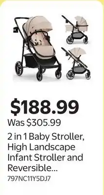 Walmart 2 in 1 Baby Stroller, High Landscape Infant Stroller and Reversible Bassinet Pram offer