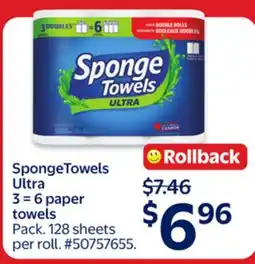 Walmart SpongeTowels Ultra 3 = 6 paper towels offer